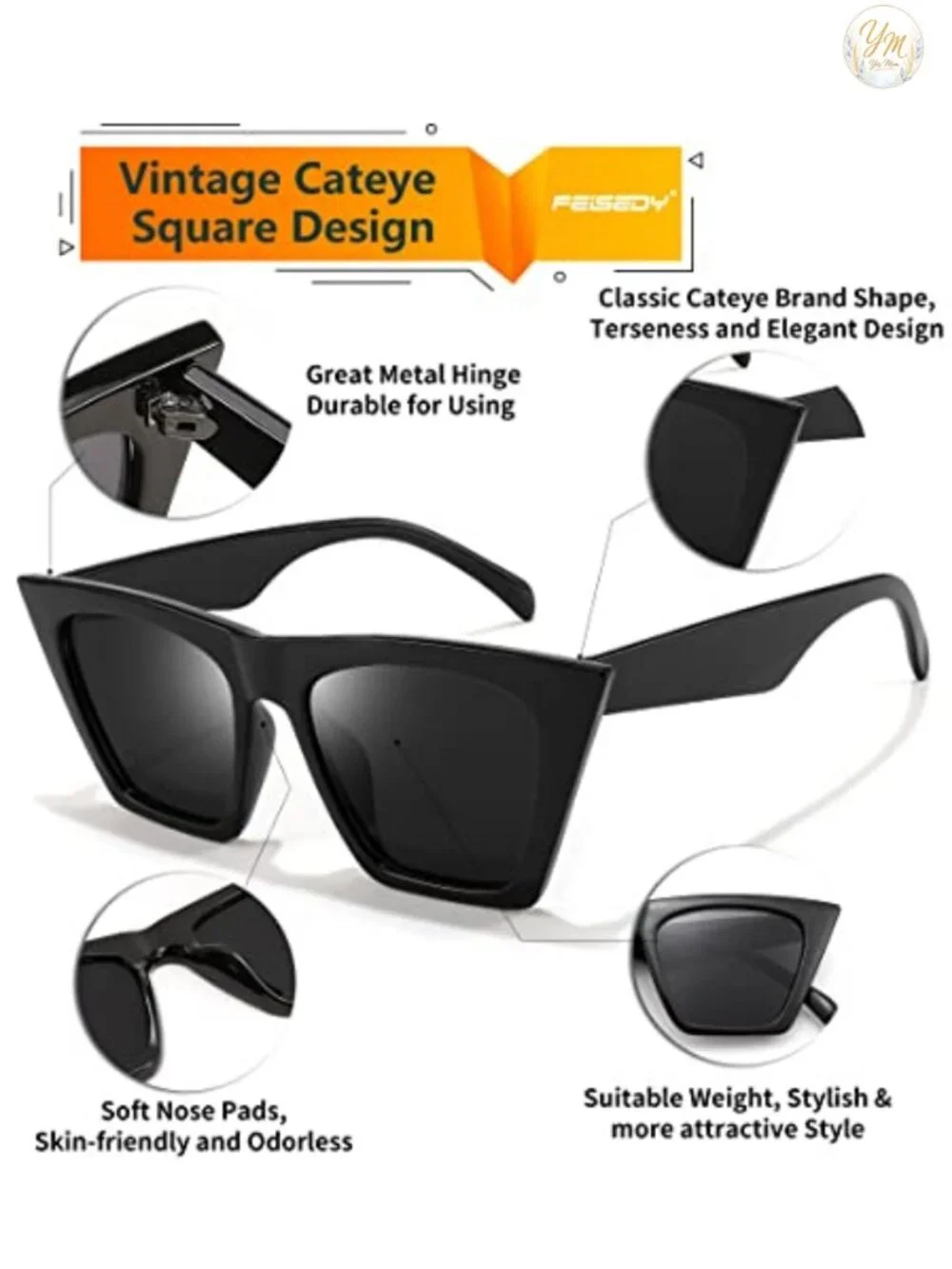Vintage Square Cat Eye Sunglasses Women Trendy Acetate Frame Polarized UV